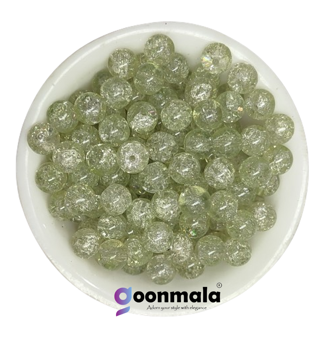Crackle glass beads for bracelet, rakhi, Jewellery making 8mm Green, 100 pc - Image 2