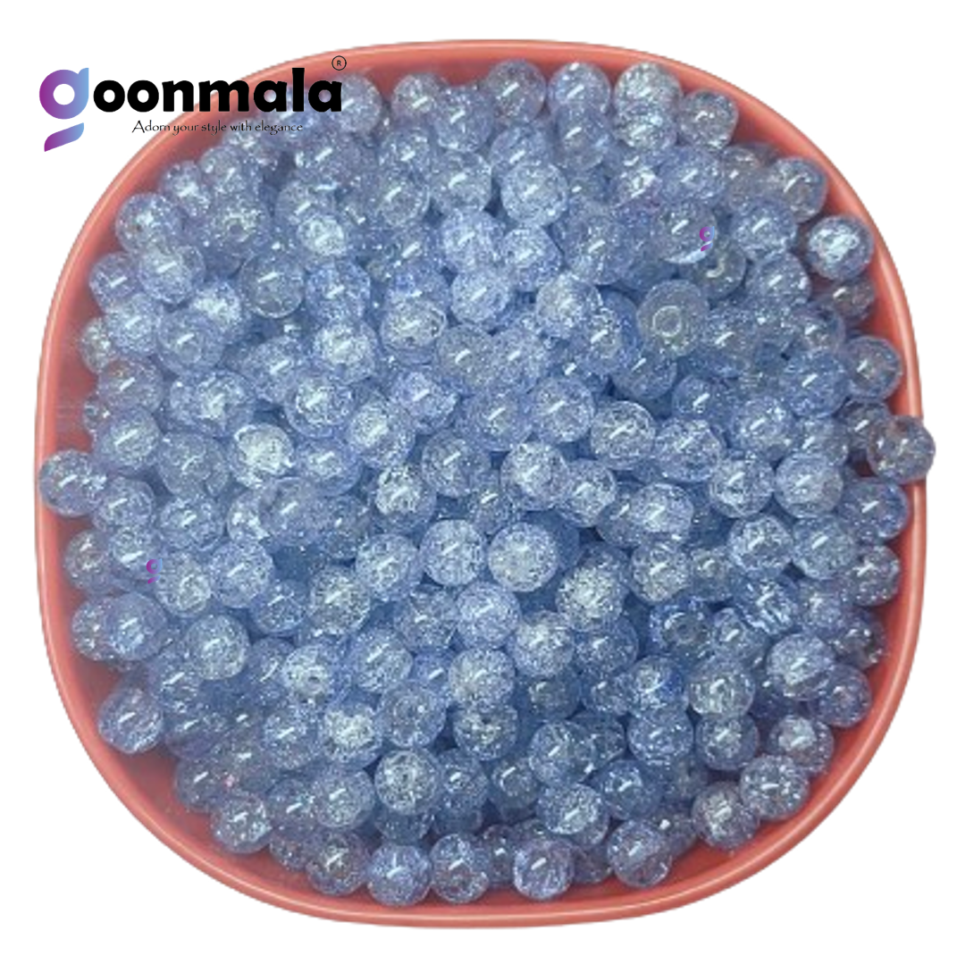 Crackle glass beads for bracelet, Rakhi, Jewellery making 8mm Blue, 100 pieces
