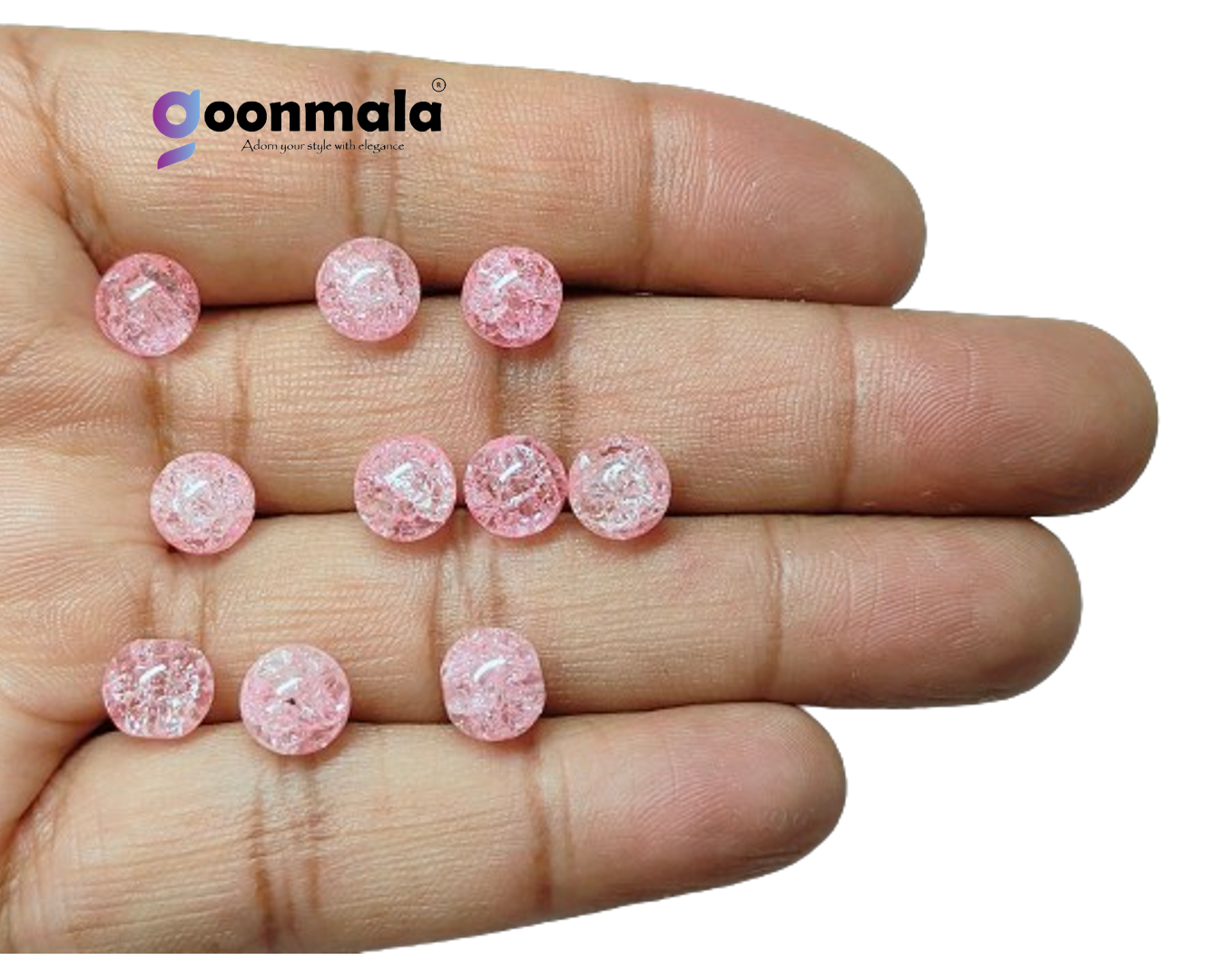 Crackle glass beads for bracelet, Rakhi, Jewellery making 8mm Baby Pink, 100 pieces - Image 2